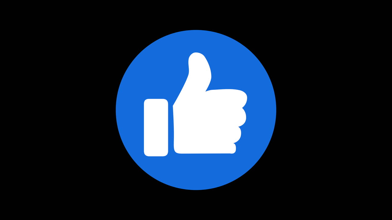 Large facebook like icon spins into view on black screen