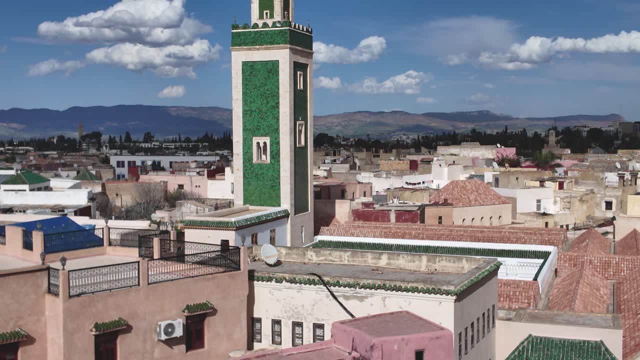 Great Mosque of Meknes, aerial view over the city of Meknes, Morocco
