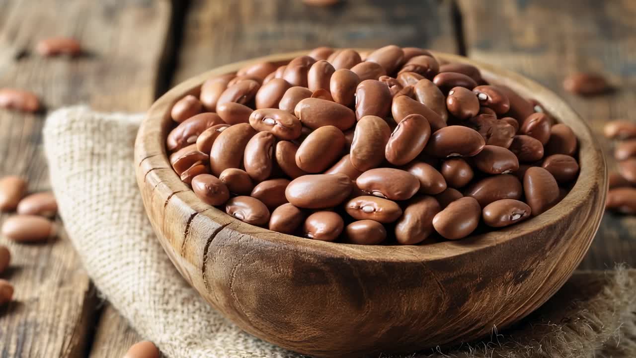 Brown Kidney Beans in Wooden Bowl
