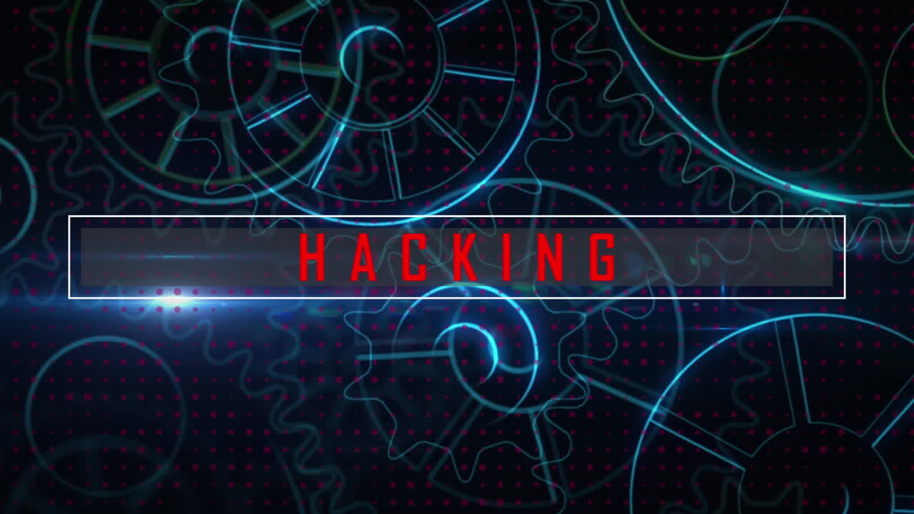 Animation of network of connections and digital interface and hacking text over dark background