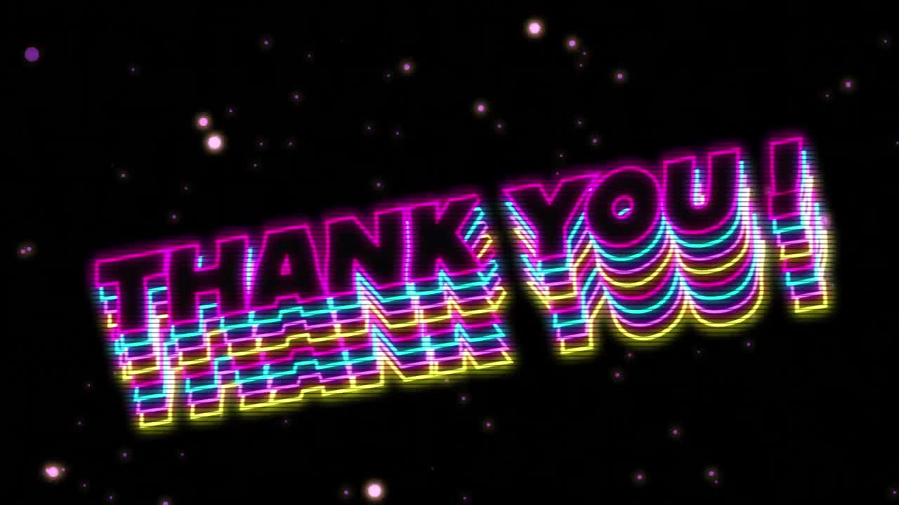 네온 빛나는 글자로 쓰여진 "감사합니다!"라는 단어의 애니메이션