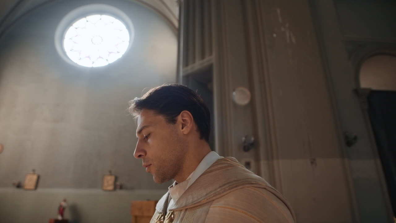 Images of a priest inside a church