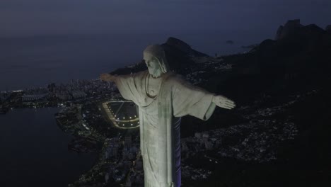 christ the redeemer at dusk, rio de janeiro, brazil, aerial view