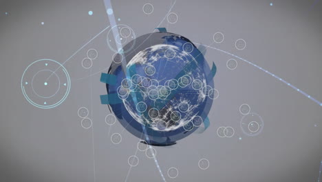 conexiones de red global y animación de puntos de datos sobre la tierra giratoria