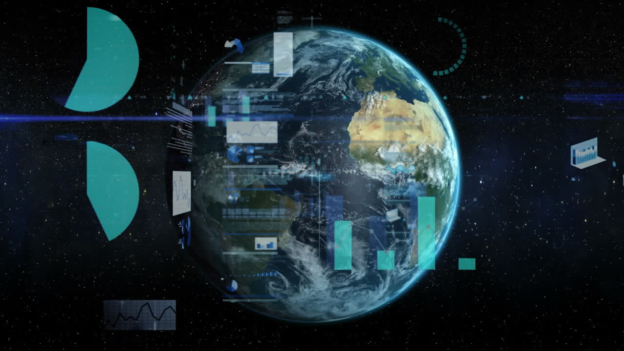 Animation of financial data processing over globe