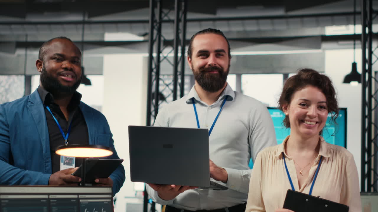 Vertical Video Portrait of diverse business associates analyzing data insights