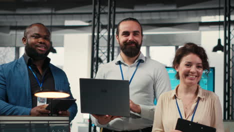 vertical video portrait of diverse business associates analyzing data insights