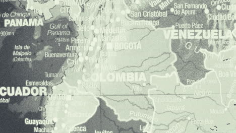 close-up of a map showing colombia and surrounding south american countries