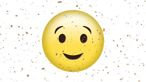 animación del icono de emoji feliz sobre el confeti que cae