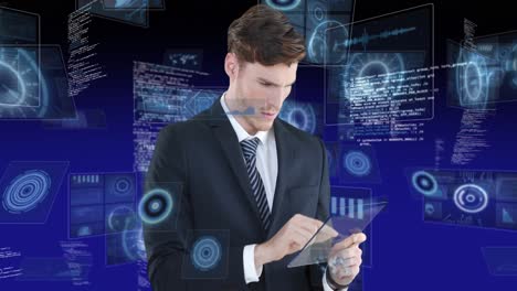 animación de escaneo de alcance y procesamiento de datos sobre el hombre usando tableta