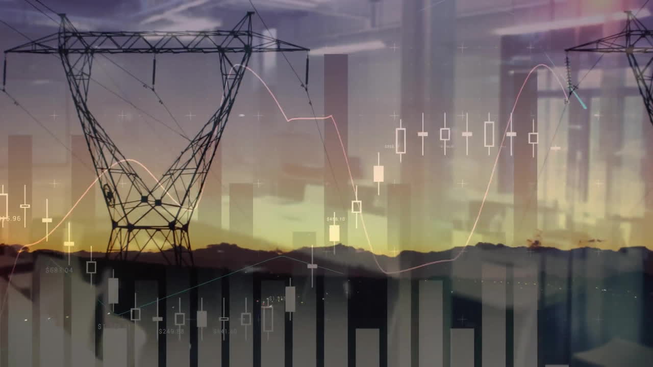 풍경에 대한 금융 데이터 처리의 애니메이션