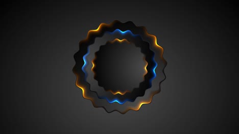 black wavy circle badge with glowing neon light motion background
