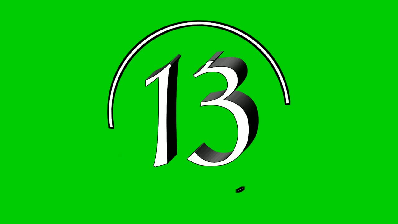 animación número trece 13 animación de dibujos animados en el borde del círculo giratorio en pantalla verde
