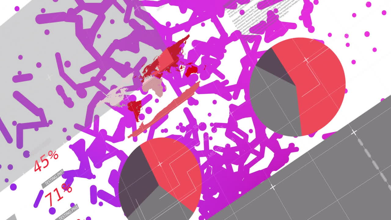 Colorful charts and percentages creating animation for abstract data visualization