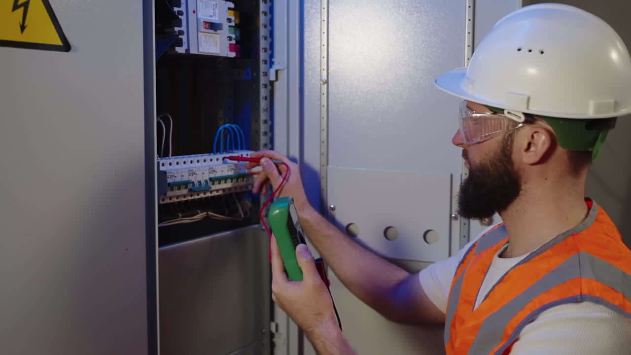 electricista trabajando en un panel eléctrico