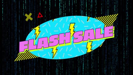 animation of flash sale text over retro vibrant pattern background