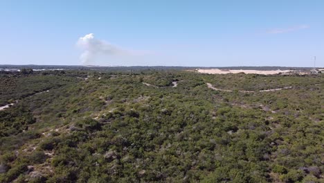 Sand-Dune-Reserve-Pan-Left-Clip-With-BushFire-In-Background,-Perth