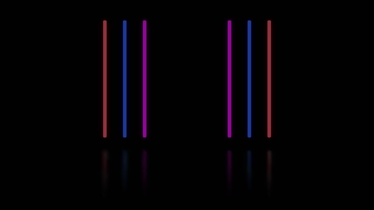 animación de líneas de neón naranja, azul y rosa sobre fondo negro.