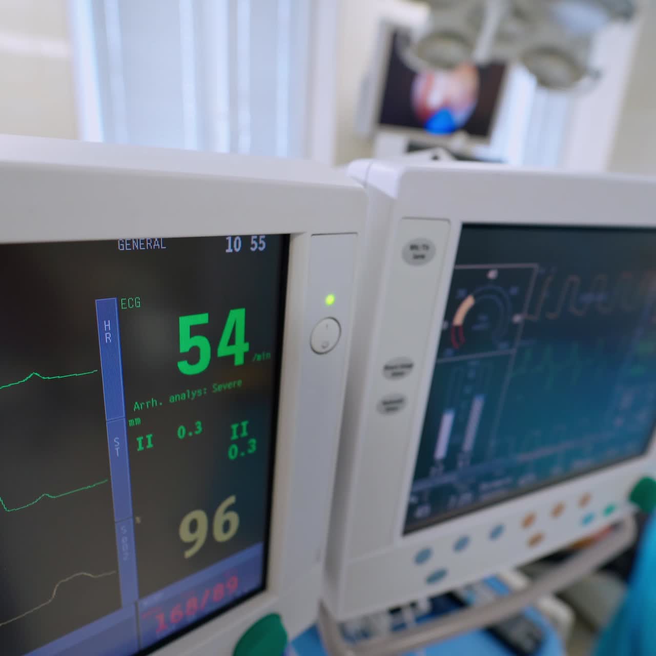Two medical monitor in emergency department. ECG monitor in operation room. Modern medical equipment to show patient's condition in the intensive care unit.