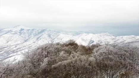 겨울 드론 샷에 눈으로 덮인 산들