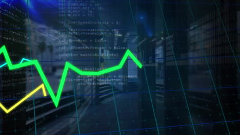 animación de gráficos sobre procesamiento de datos y puntos de luz azul contra el lapso de tiempo del tráfico de la ciudad.