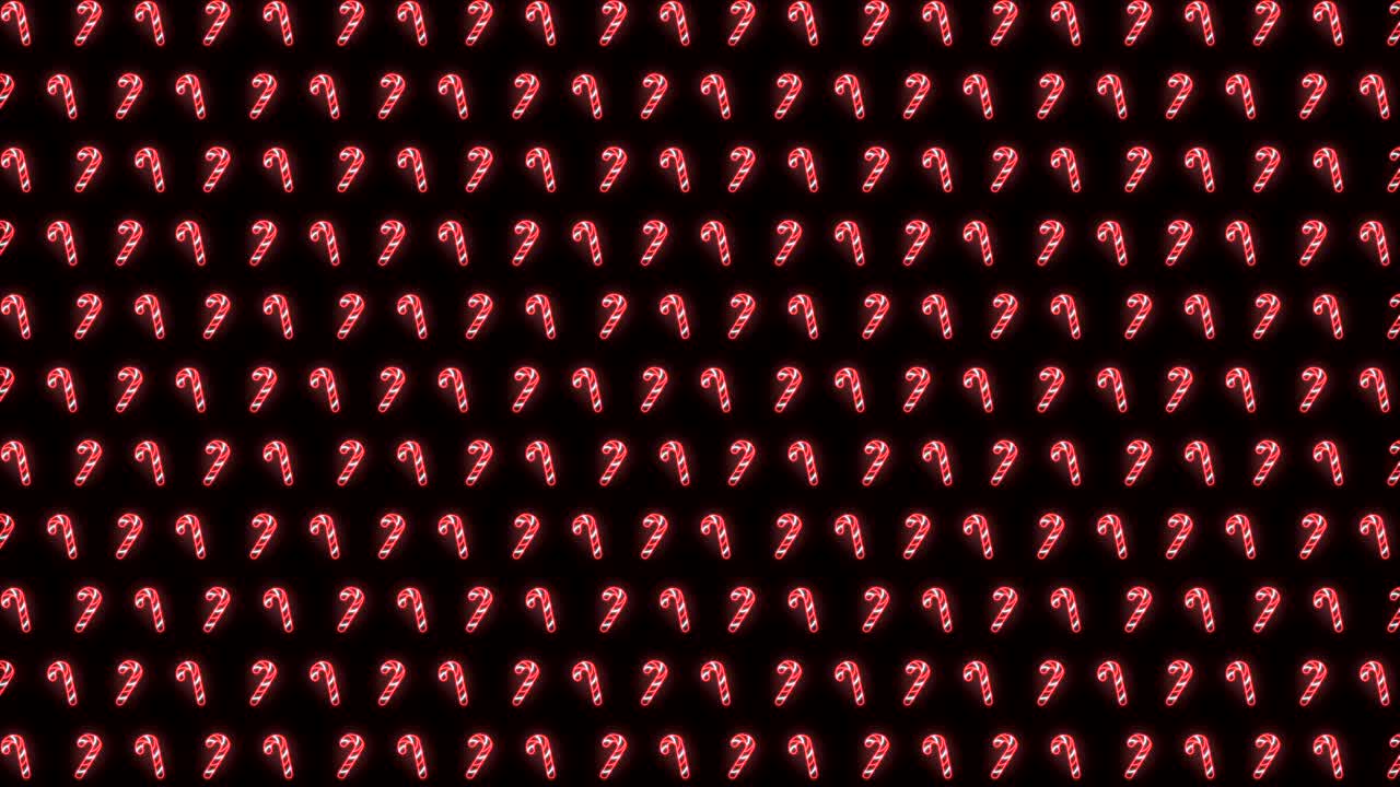 fondo de patrón navideño de neón de bastón de caramelo en animación de bucle rojo, blanco y negro