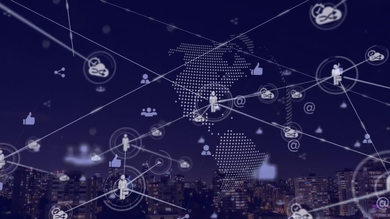 도시 풍경 위의 금융 데이터 처리 애니메이션