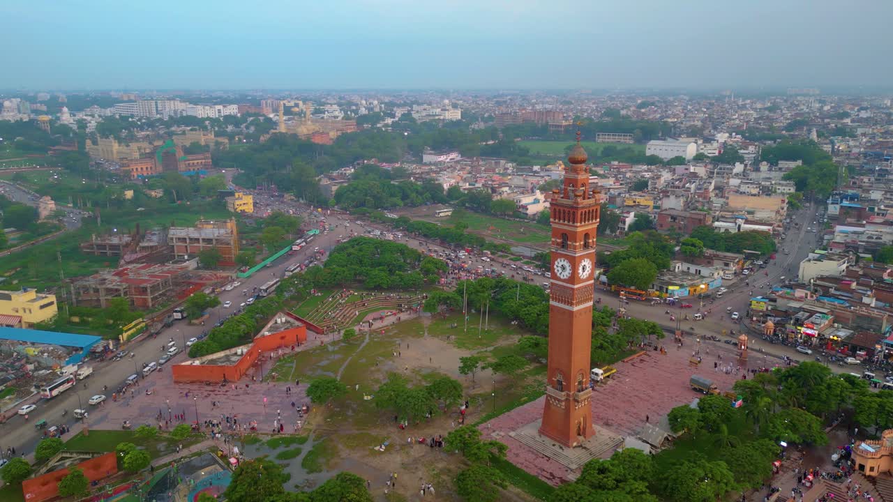 Husainabad Clock Tower and Bada Imambara India Architecture view from drone