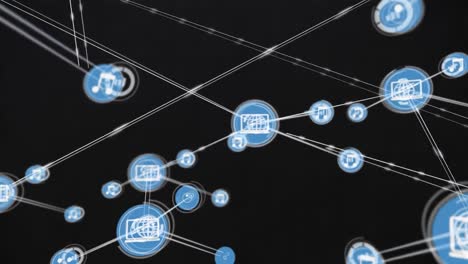 animation of network of connections with icons over black background