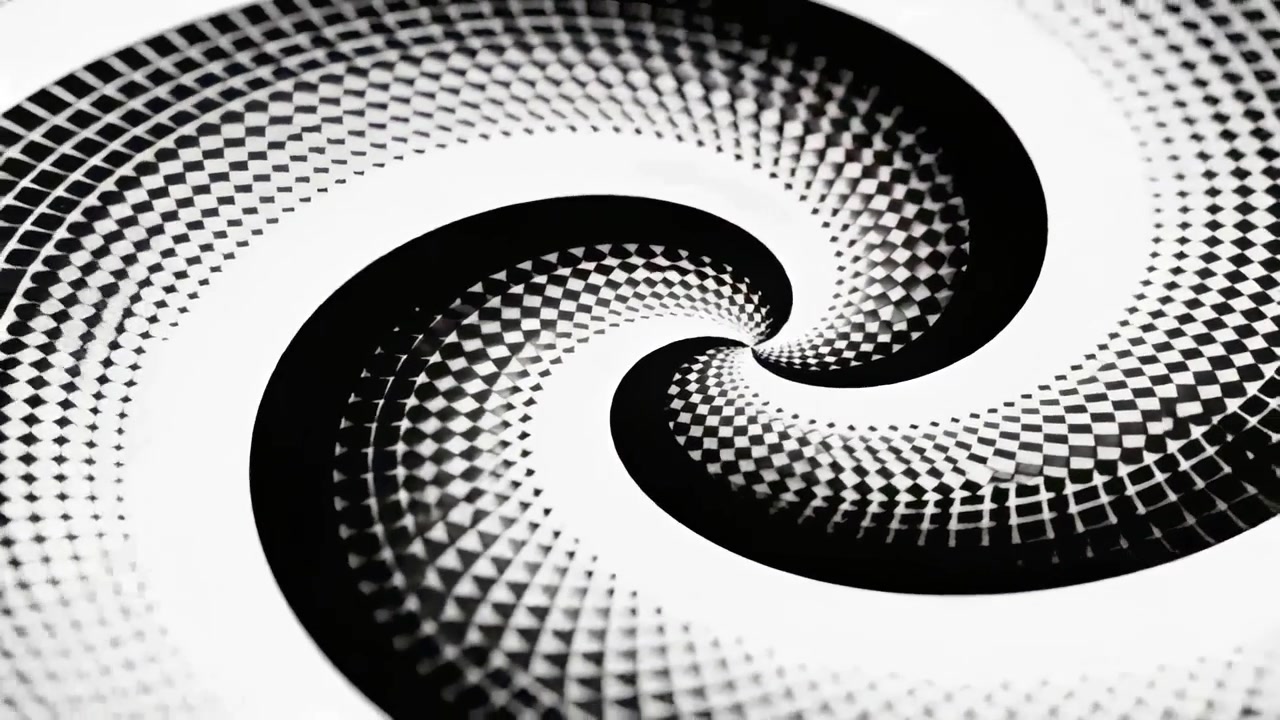 Looping diamond-tile spiral rotating shifting light into vortex for hypnotic flow on white backdrop