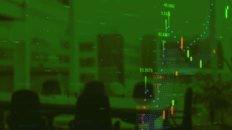 procesamiento de datos financieros en una oficina vacía contra un fondo verde