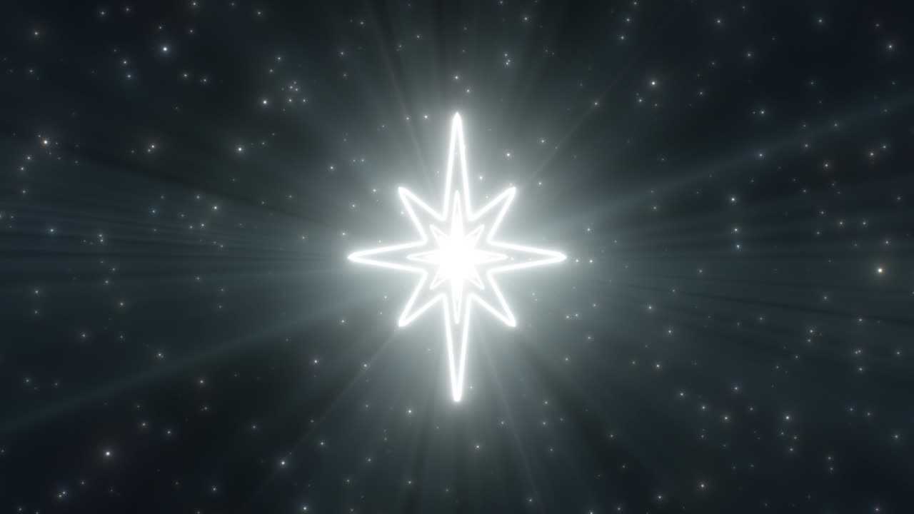 la forma de la estrella del norte en el cielo nocturno navidad invierno luces de neón túnel - 4k sin costuras vj bucle de movimiento animación de fondo