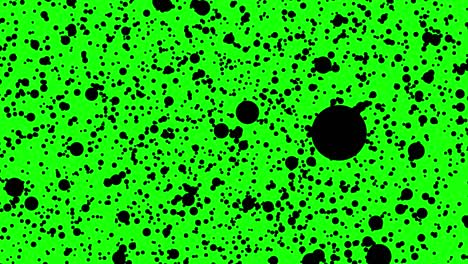 solid black atoms / particles / gas molecules scattering in front of a green screen, entropy, chroma key, easily isolated