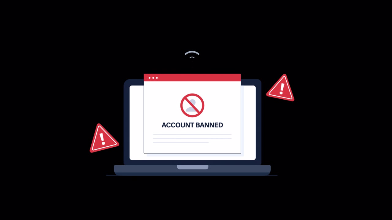Animated Laptop Displaying Account Banned Warning Message