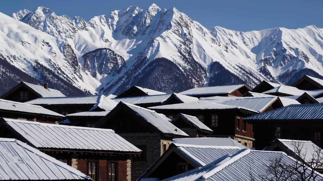 Snowy Mountain Village in the Alps