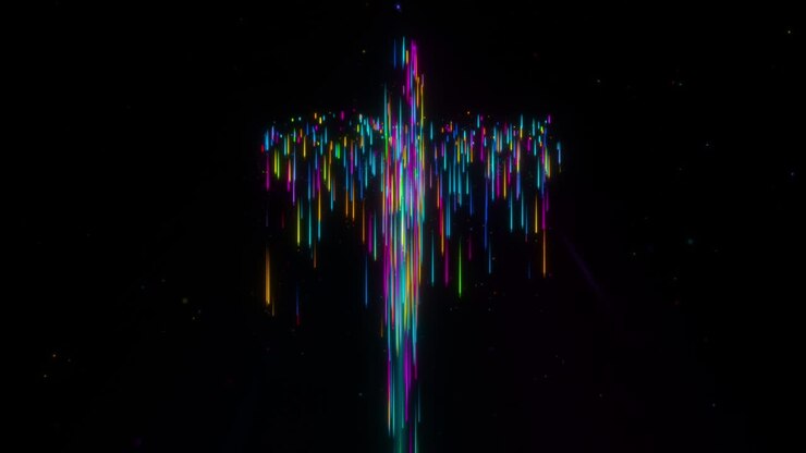 Isolated Falling Colorful Light Streak Holy Cross With Light Beams Looping Background