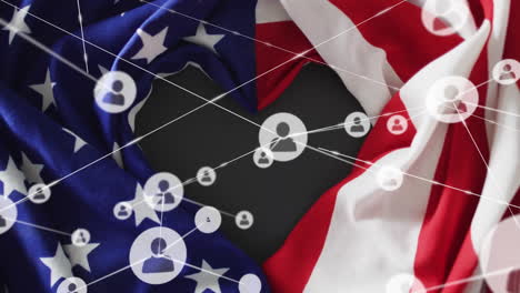 animating network connections over american flag background