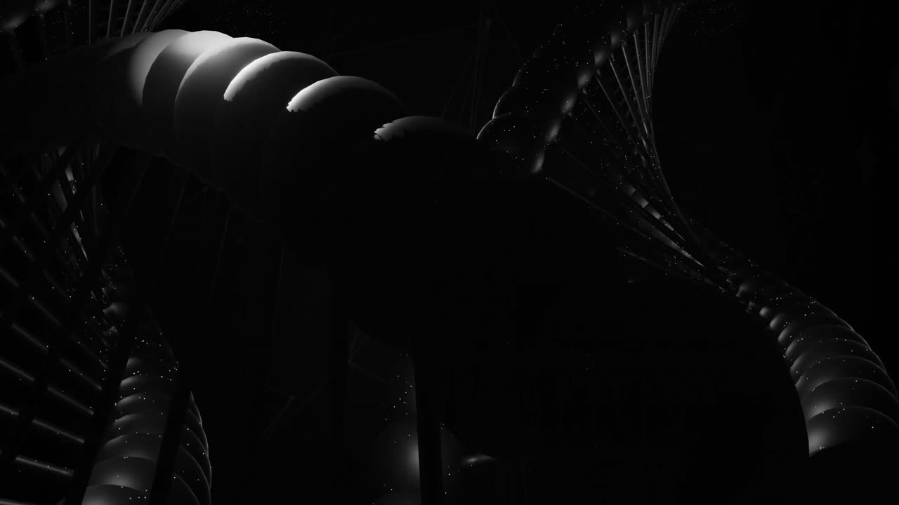 검은 바탕에 연결 네트워크를 통해 dna 가닥의 애니메이션