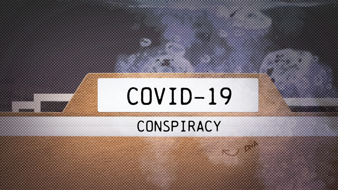 코로나 19 음모 텍스트의 애니메이션 도시 풍경