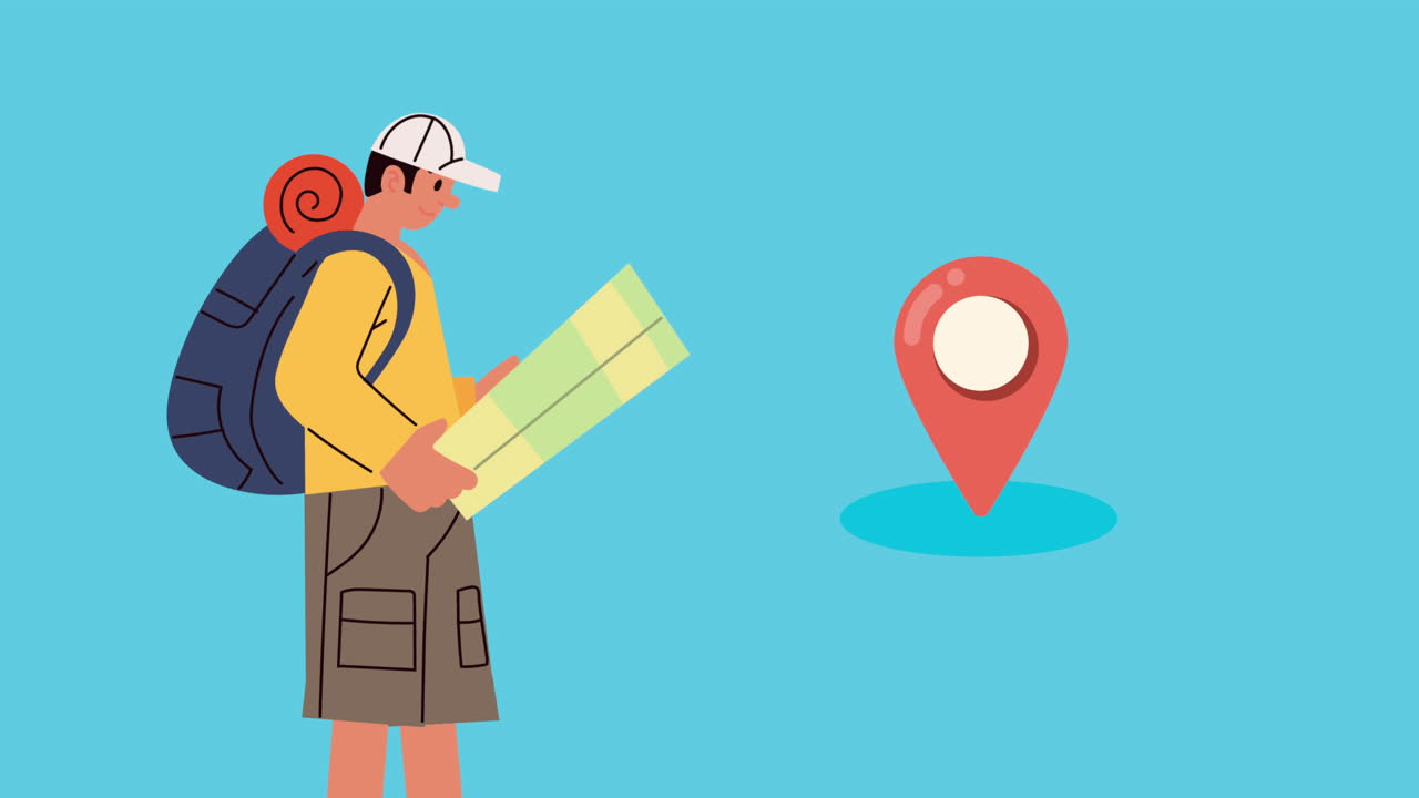 viajero mirando un mapa y un marcador de ubicación