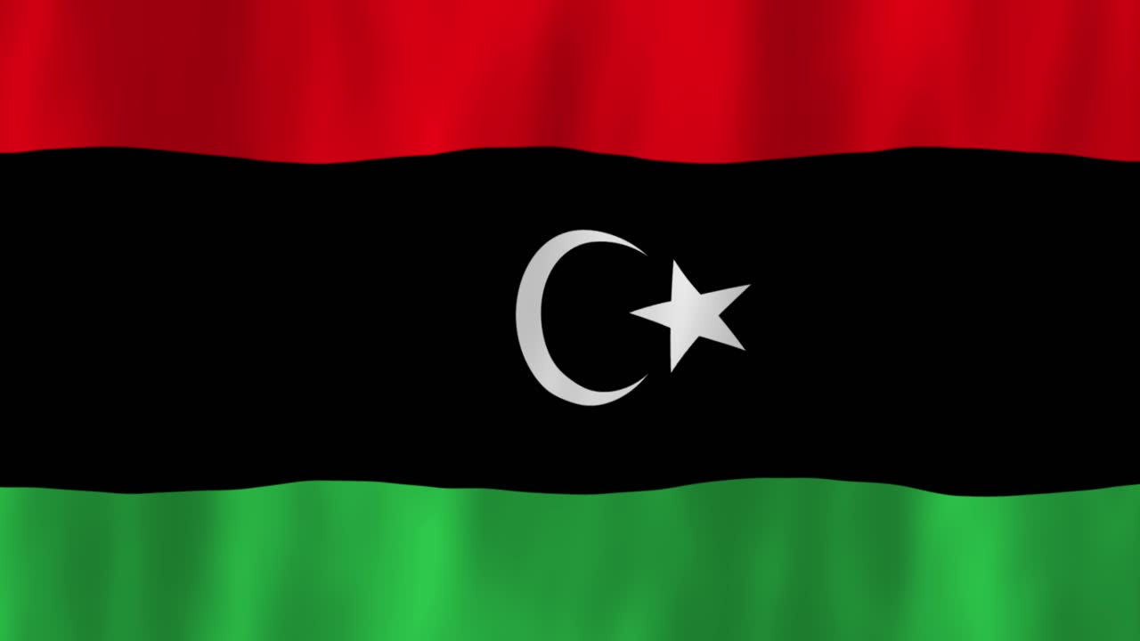 Libya flag country animation 3D symbol design waving in wind movement national patriotism world culture emblem banner republic North Africa red black green stripes moon star
