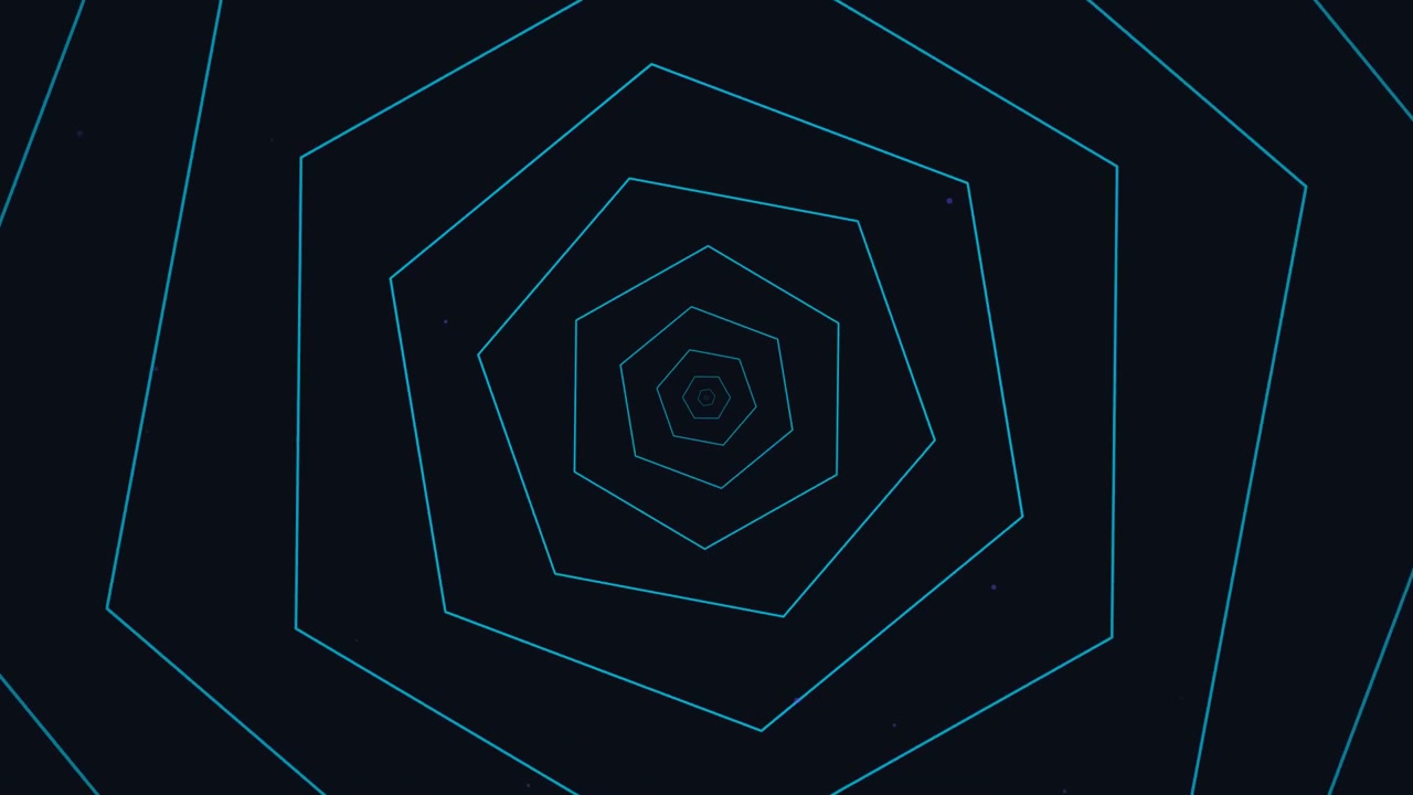 Abstract Tunnel of Glowing Blue Hexagons Moving Forward