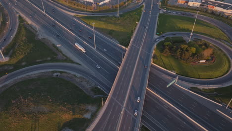 mississauga highway 401 aerial view in slow motion with busy traffic flow