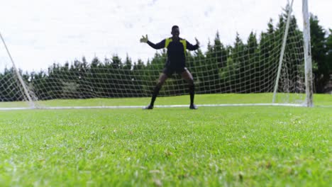 football player striking a ball in the field