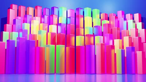 infografías abstractas de columnas multicolores en filas, hermoso fondo para transmisión analítica. fondo de bucle brillante con animación suave. matriz de barras adecuadas para temas financieros