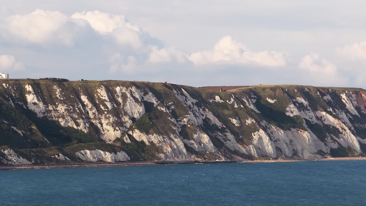 White Cliffs Of Folkestone Warren Nature Reserve In Folkestone, England. Aerial Drone Shot