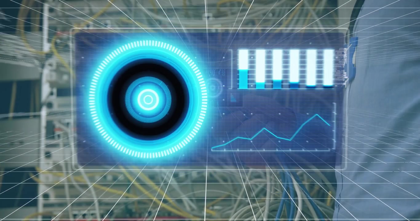 Animation of statistics and data processing on grey background