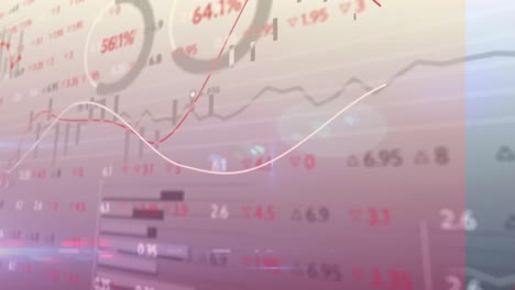 Animación-Del-Procesamiento-De-Datos-Del-Mercado-De-Valores-Sobre-Un-Punto-De-Luz-Sobre-Fondo-Rosa