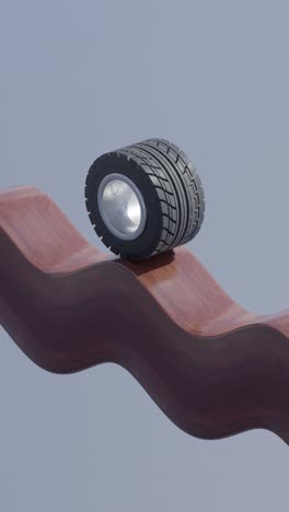 3d render of a tire on a wooden surface