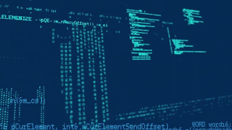 Animation of data processing on blue background